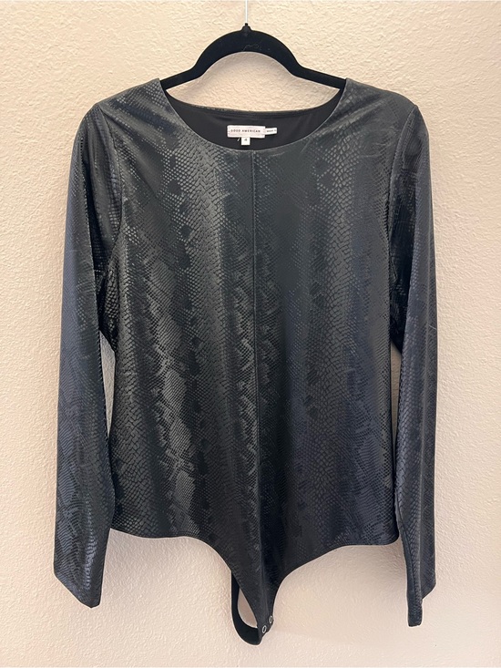 Good American Tops - Good American New Womens Size 4 Black Faux Leather Snake Print Bodysuit